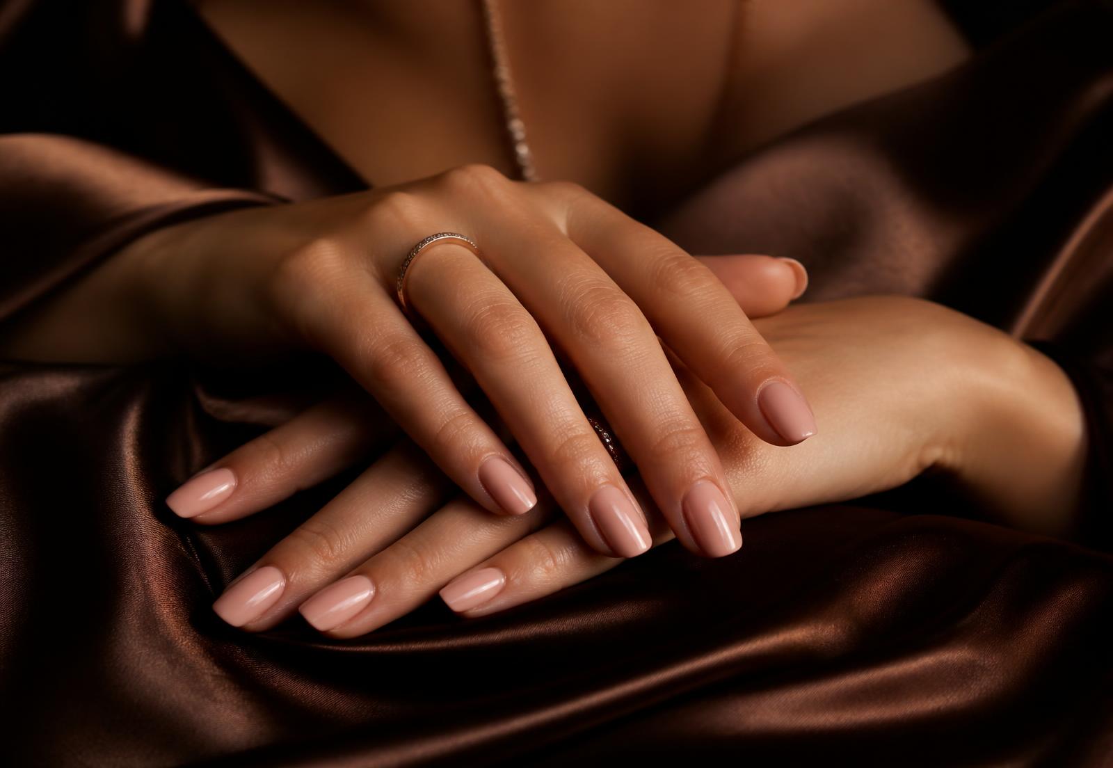Hands with a flawless nude Bio Sculpture gel manicure